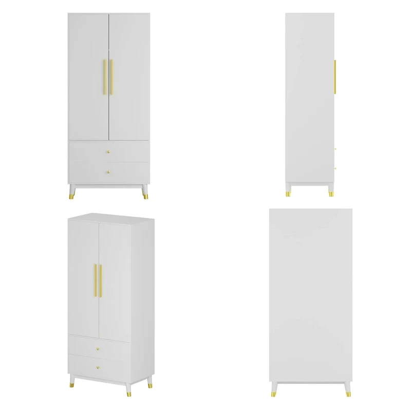 Armoire penderie en bois à 2 portes avec 2 tiroirs et étagère ouverte