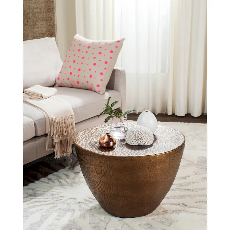 Table basse tambour d'inspiration marocaine avec finition texturée