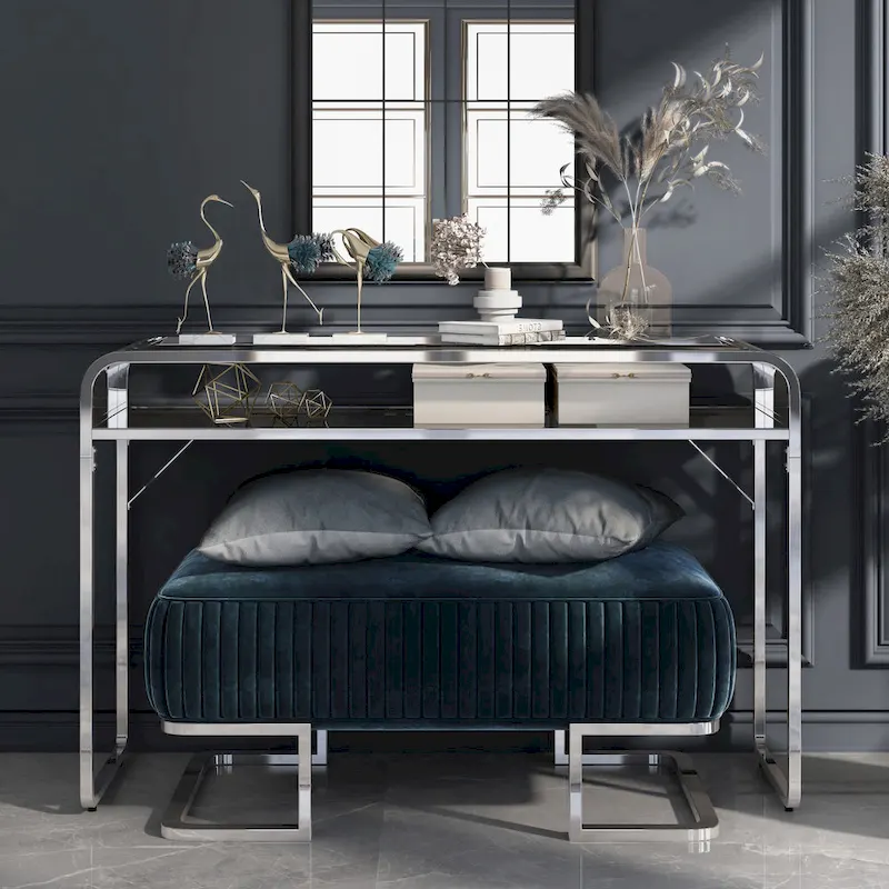 Console en verre avec étagère miroir