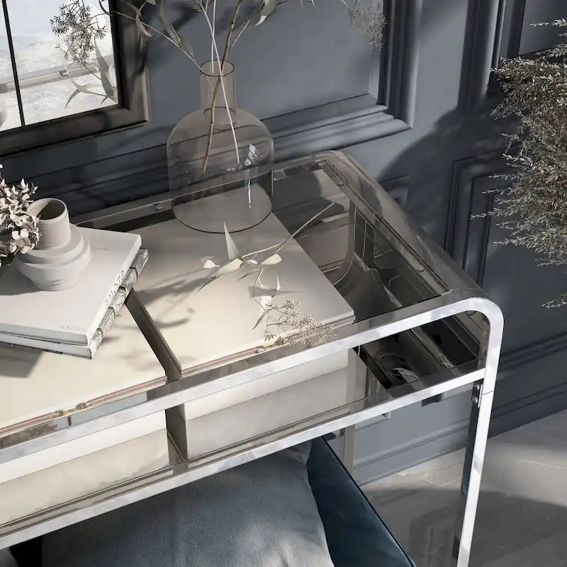 Console en verre avec étagère miroir