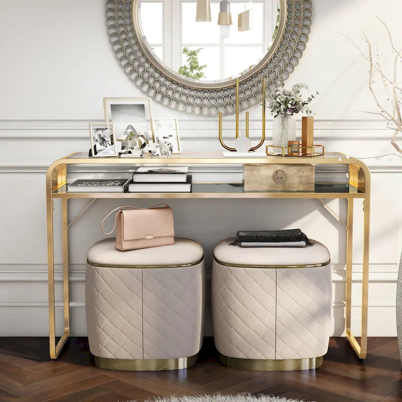 Console en verre avec étagère miroir
