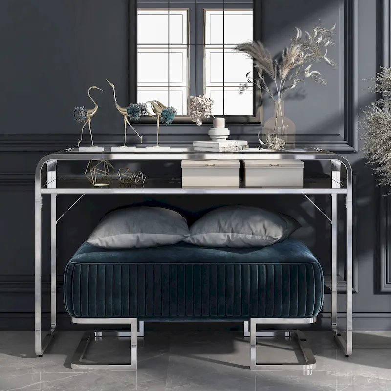 Console en verre avec étagère miroir