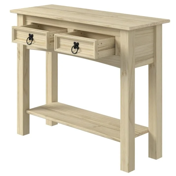 Console de couloir en bois de pin massif avec 2 tiroirs