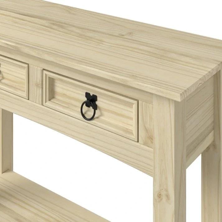 Console de couloir en bois de pin massif avec 2 tiroirs