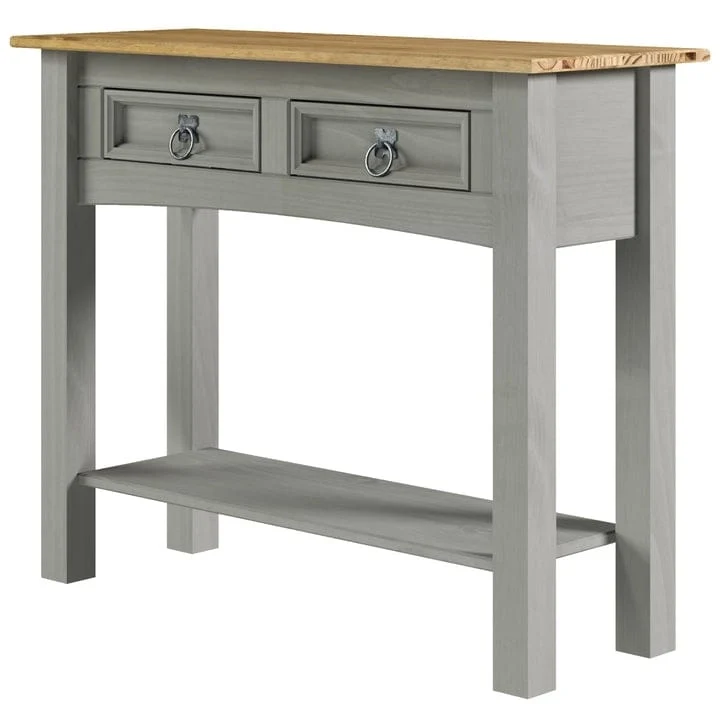 Console de couloir en bois de pin massif avec 2 tiroirs