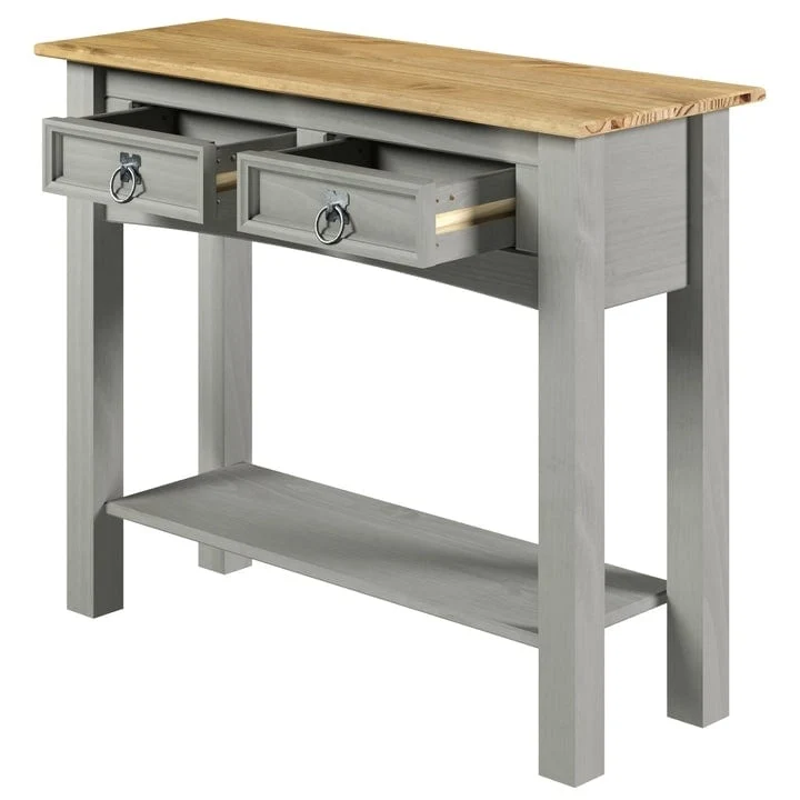 Console de couloir en bois de pin massif avec 2 tiroirs
