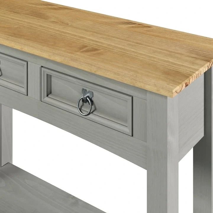 Console de couloir en bois de pin massif avec 2 tiroirs