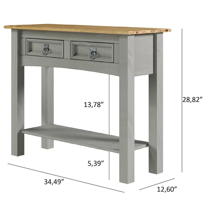 Console de couloir en bois de pin massif avec 2 tiroirs