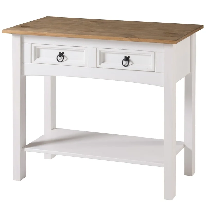 Console de couloir en bois de pin massif avec 2 tiroirs