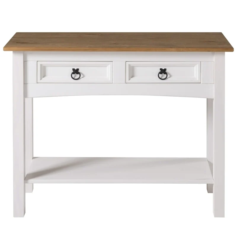 Console de couloir en bois de pin massif avec 2 tiroirs