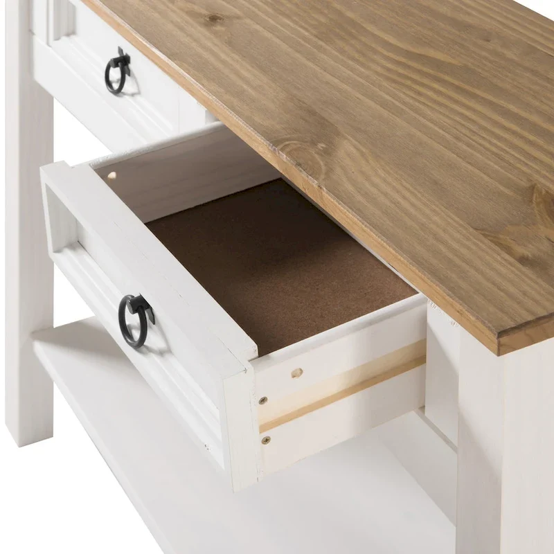 Console de couloir en bois de pin massif avec 2 tiroirs
