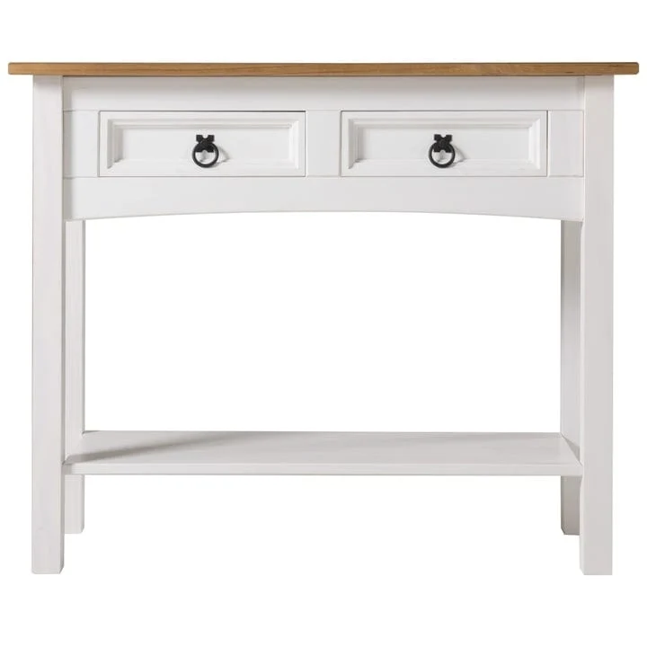 Console de couloir en bois de pin massif avec 2 tiroirs