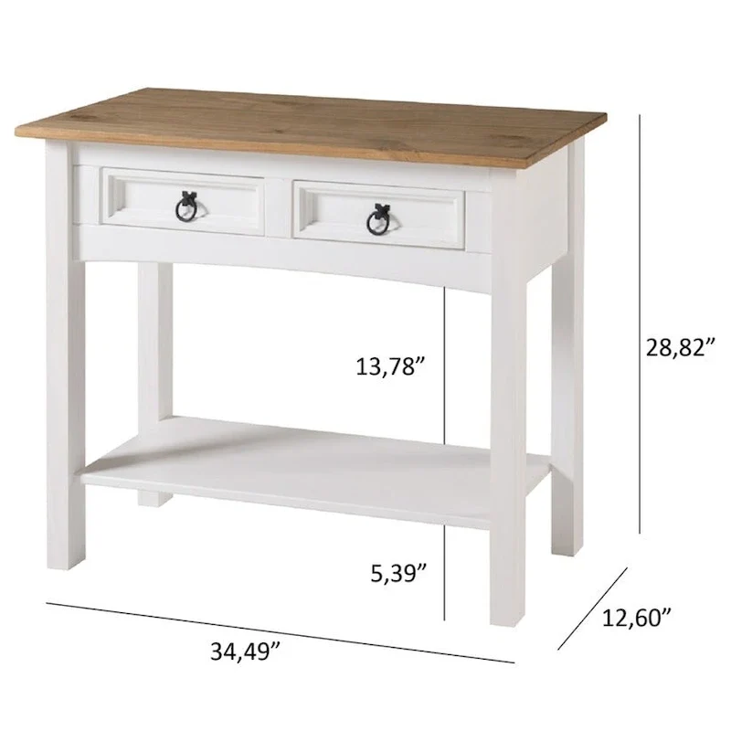 Console de couloir en bois de pin massif avec 2 tiroirs