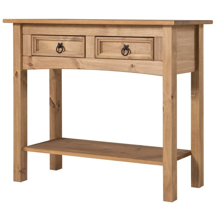 Console de couloir en bois de pin massif avec 2 tiroirs