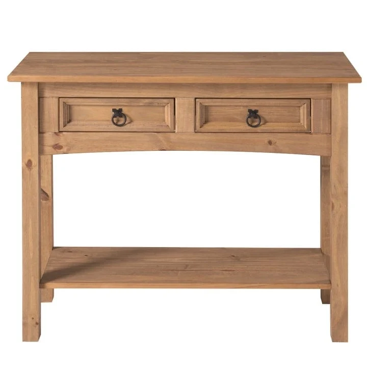 Console de couloir en bois de pin massif avec 2 tiroirs