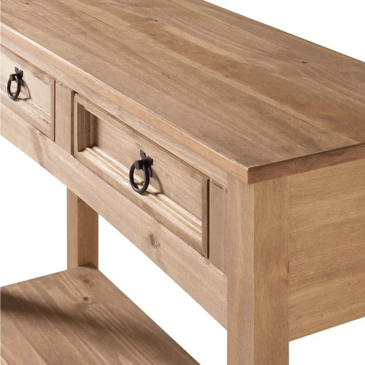 Console de couloir en bois de pin massif avec 2 tiroirs