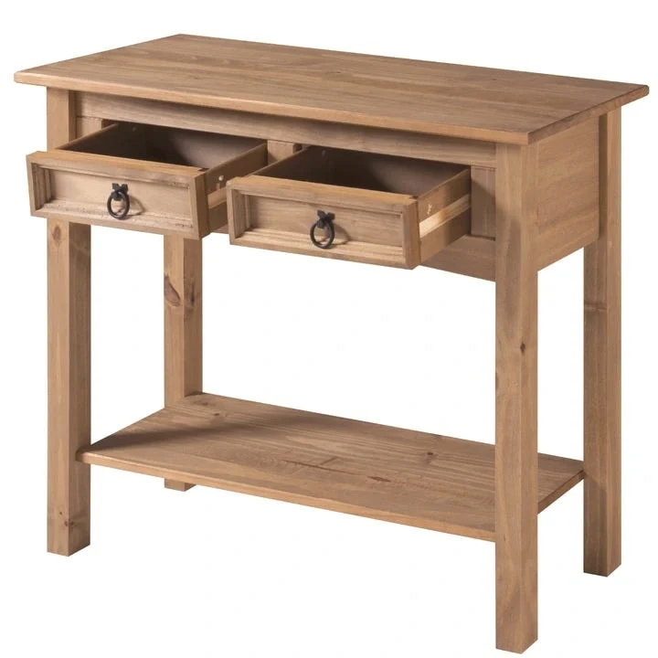 Console de couloir en bois de pin massif avec 2 tiroirs
