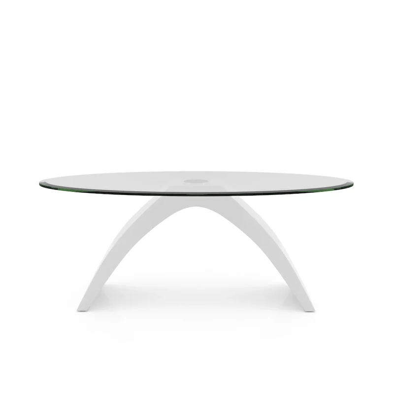Table basse ovale à plateau en verre de 47 pouces avec base arquée très lustrée
