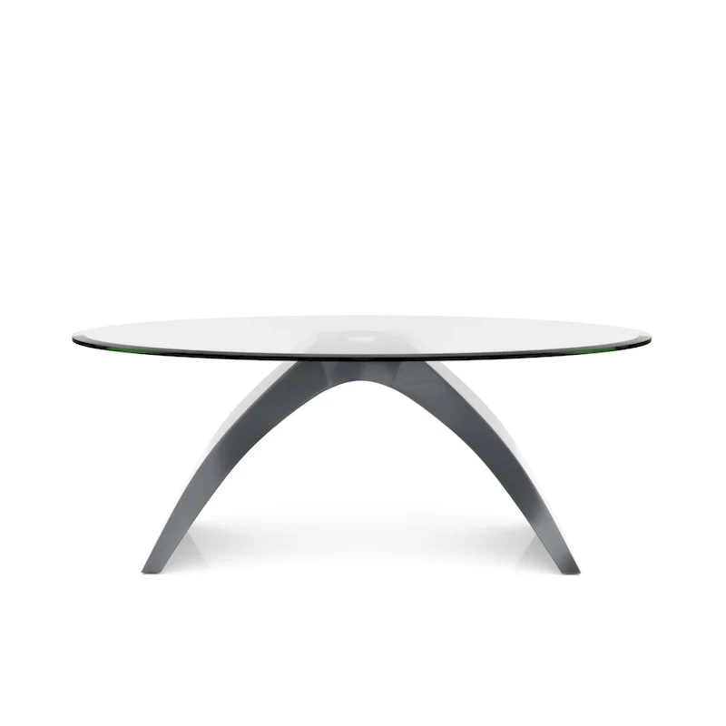 Table basse ovale à plateau en verre de 47 pouces avec base arquée très lustrée