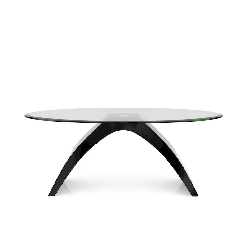 Table basse ovale à plateau en verre de 47 pouces avec base arquée très lustrée