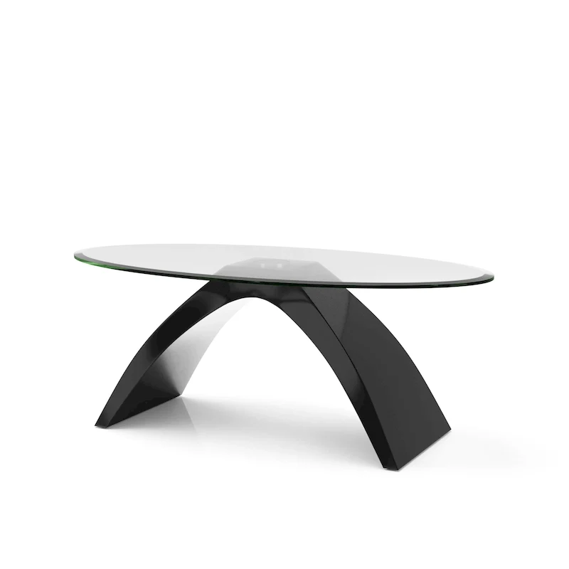 Table basse ovale à plateau en verre de 47 pouces avec base arquée très lustrée