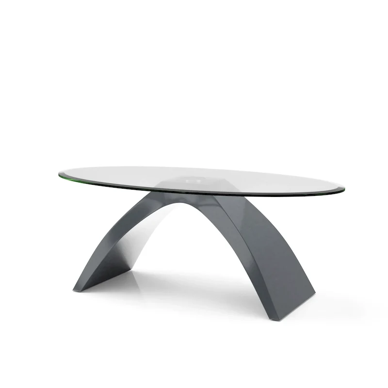 Table basse ovale à plateau en verre de 47 pouces avec base arquée très lustrée