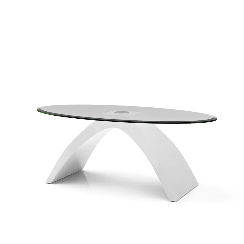 Table basse ovale à plateau en verre de 47 pouces avec base arquée très lustrée