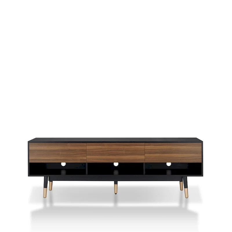 Console TV moderne du milieu du siècle de 71 po avec 3 tiroirs et des tablettes ouvertes