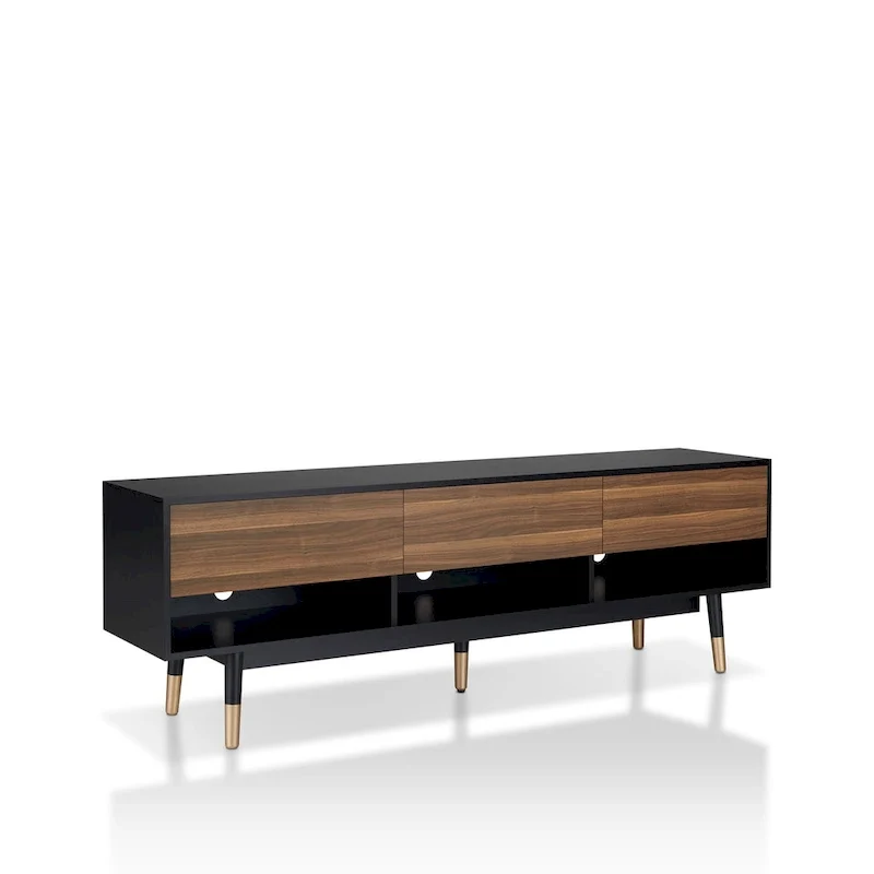 Console TV moderne du milieu du siècle de 71 po avec 3 tiroirs et des tablettes ouvertes