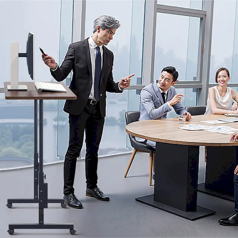 Bureau Debout Roulant à Hauteur Réglable avec Roues Verrouillables
