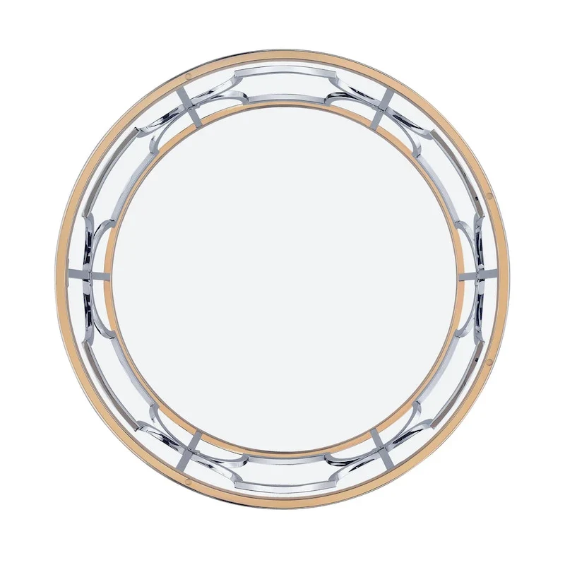 Table basse ronde en verre avec piétement chromé et doré