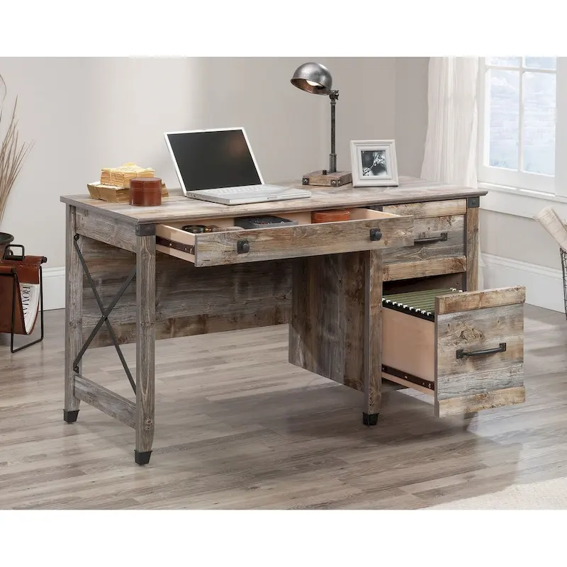Bureau 3 tiroirs pour la maison avec rangement pour dossiers et quincaillerie en fer forgé