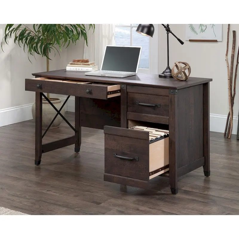 Bureau 3 tiroirs pour la maison avec rangement pour dossiers et quincaillerie en fer forgé