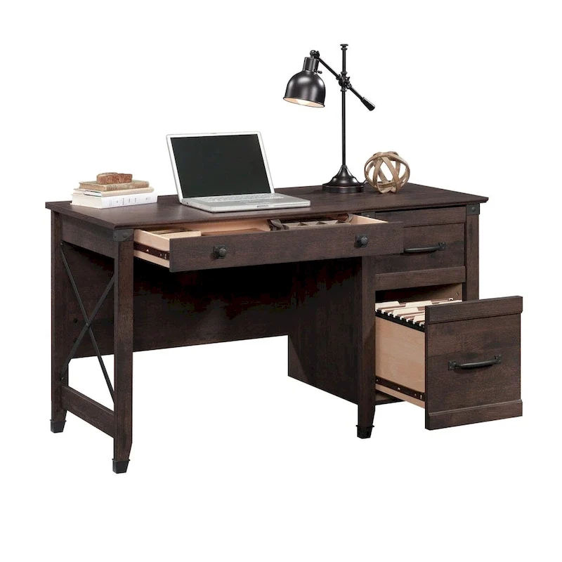 Bureau 3 tiroirs pour la maison avec rangement pour dossiers et quincaillerie en fer forgé