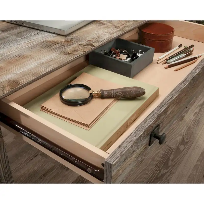 Bureau 3 tiroirs pour la maison avec rangement pour dossiers et quincaillerie en fer forgé