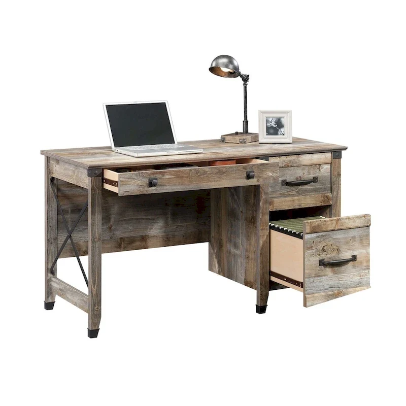 Bureau 3 tiroirs pour la maison avec rangement pour dossiers et quincaillerie en fer forgé