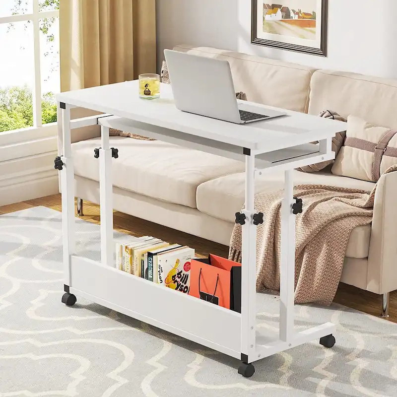 Bureau d'ordinateur portable portable réglable en hauteur avec plateau de clavier et roulettes