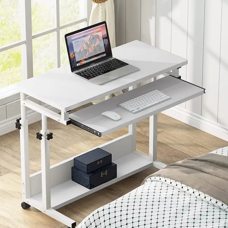 Bureau d'ordinateur portable portable réglable en hauteur avec plateau de clavier et roulettes