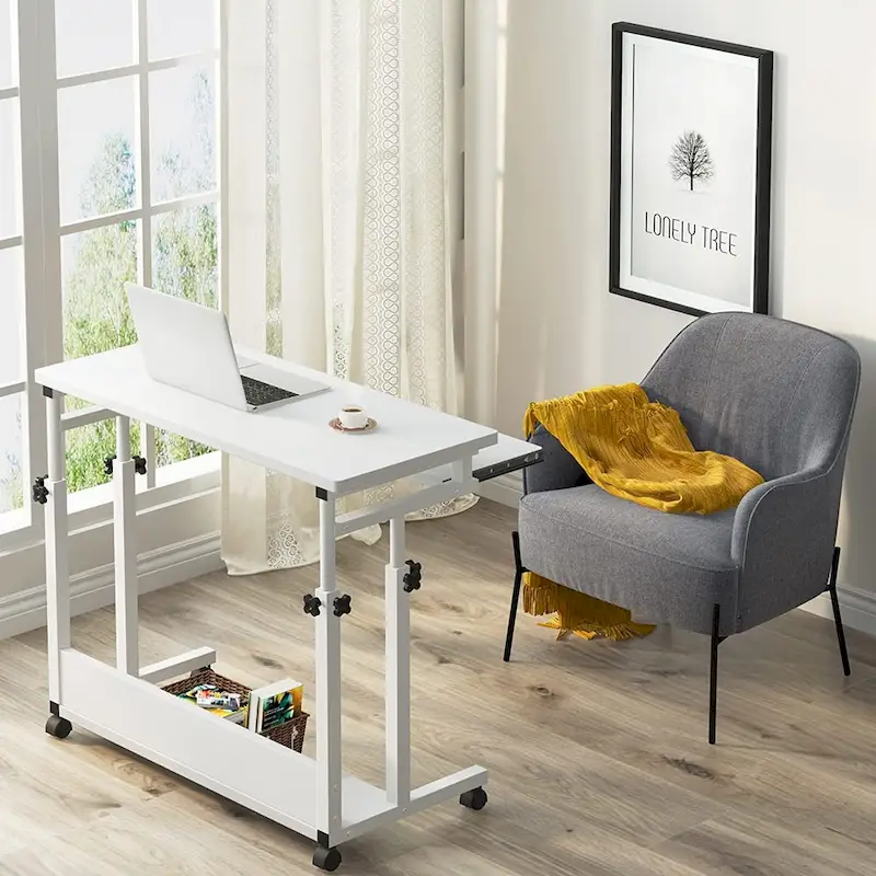 Bureau d'ordinateur portable portable réglable en hauteur avec plateau de clavier et roulettes