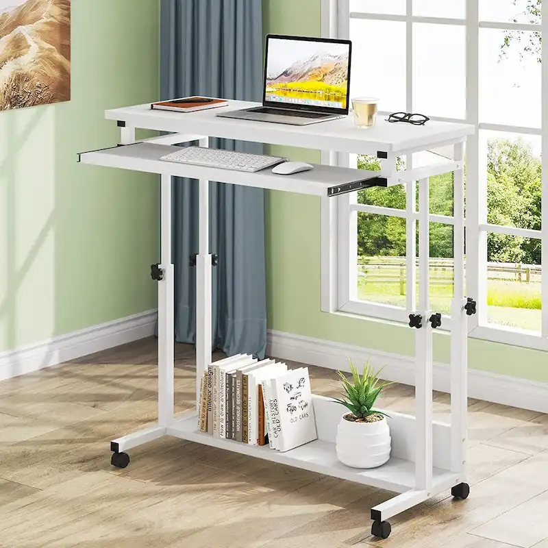 Bureau d'ordinateur portable portable réglable en hauteur avec plateau de clavier et roulettes