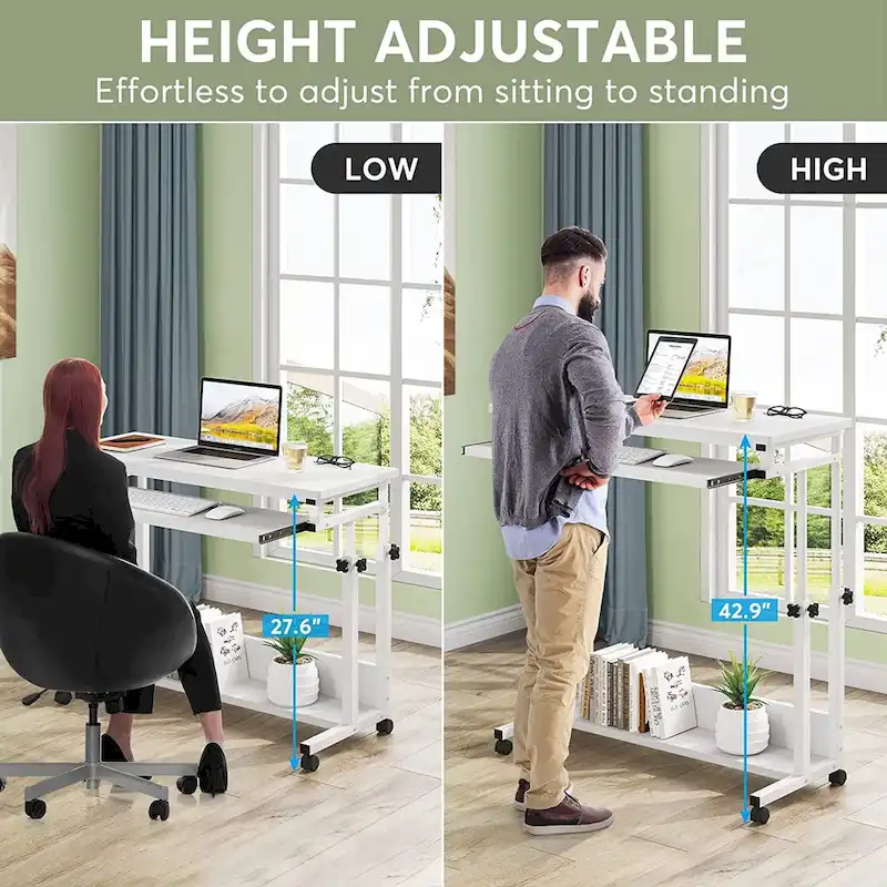 Bureau d'ordinateur portable portable réglable en hauteur avec plateau de clavier et roulettes