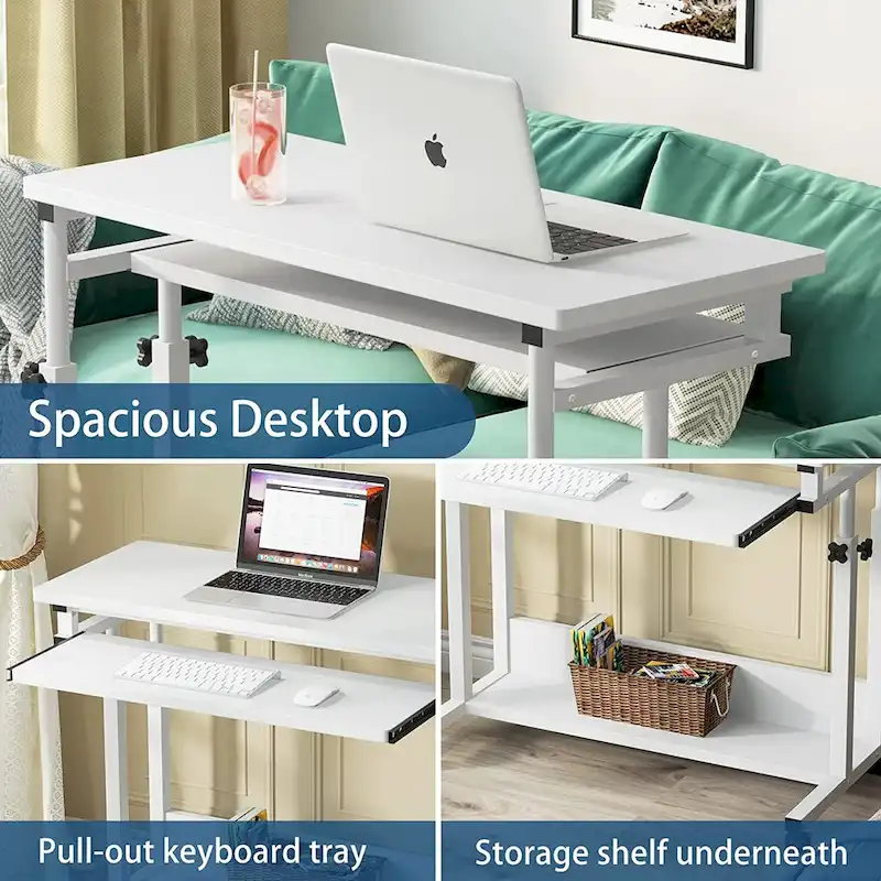 Bureau d'ordinateur portable portable réglable en hauteur avec plateau de clavier et roulettes