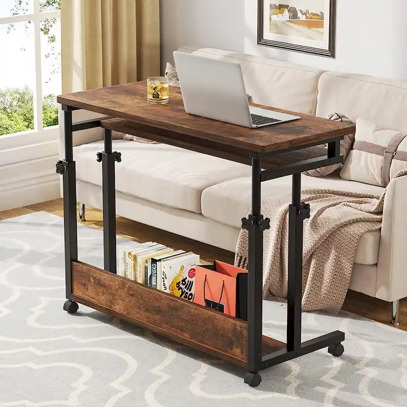 Bureau d'ordinateur portable portable réglable en hauteur avec plateau de clavier et roulettes