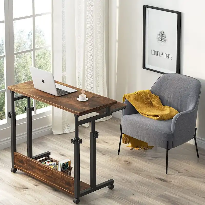 Bureau d'ordinateur portable portable réglable en hauteur avec plateau de clavier et roulettes