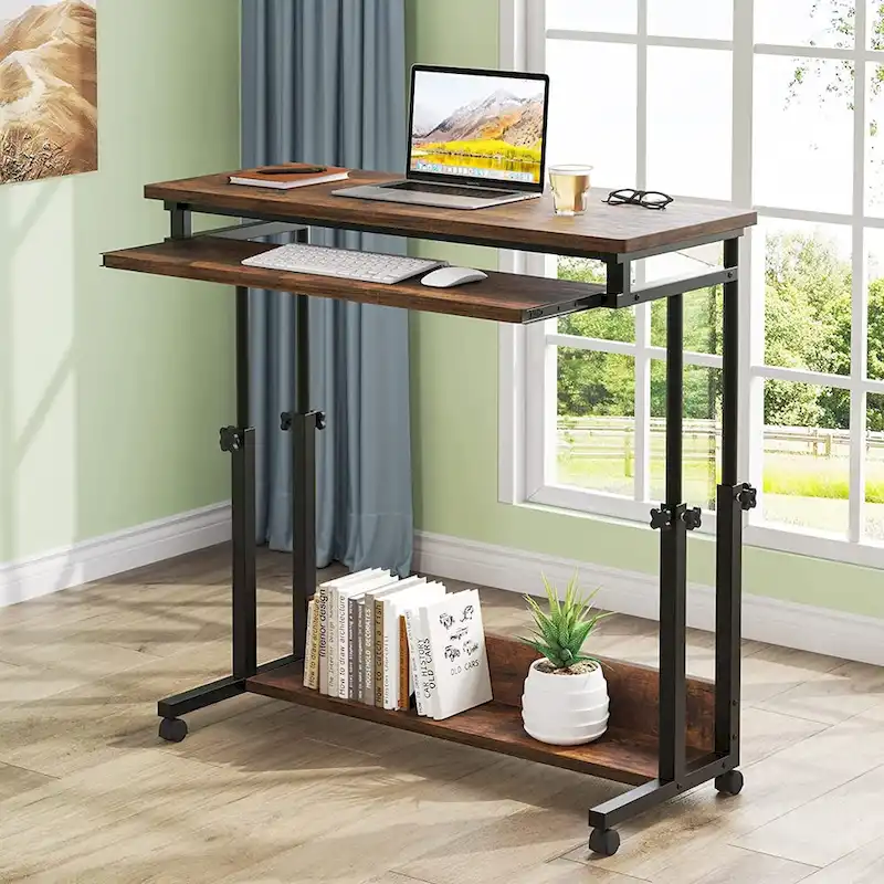 Bureau d'ordinateur portable portable réglable en hauteur avec plateau de clavier et roulettes