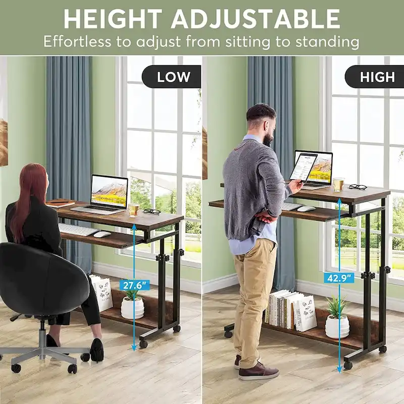 Bureau d'ordinateur portable portable réglable en hauteur avec plateau de clavier et roulettes