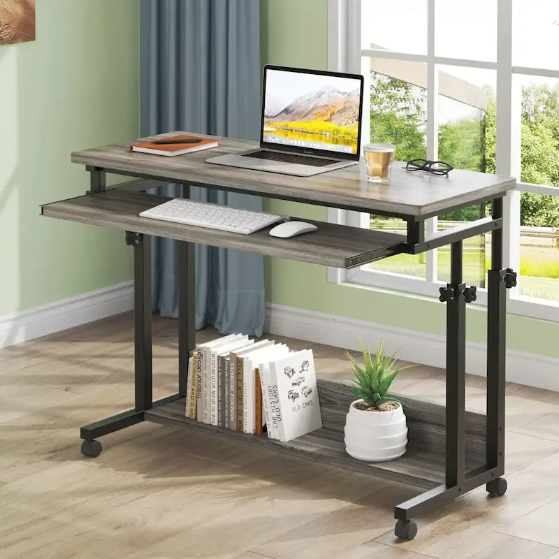 Bureau d'ordinateur portable portable réglable en hauteur avec plateau de clavier et roulettes