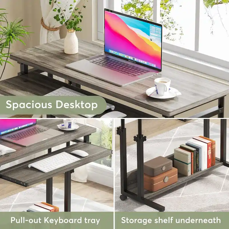 Bureau d'ordinateur portable portable réglable en hauteur avec plateau de clavier et roulettes