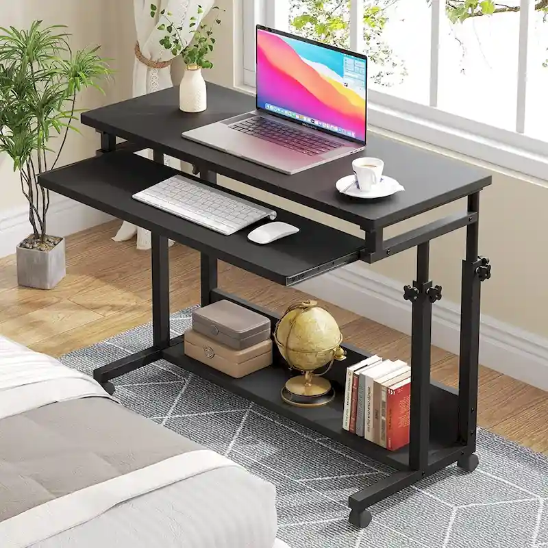 Bureau d'ordinateur portable portable réglable en hauteur avec plateau de clavier et roulettes