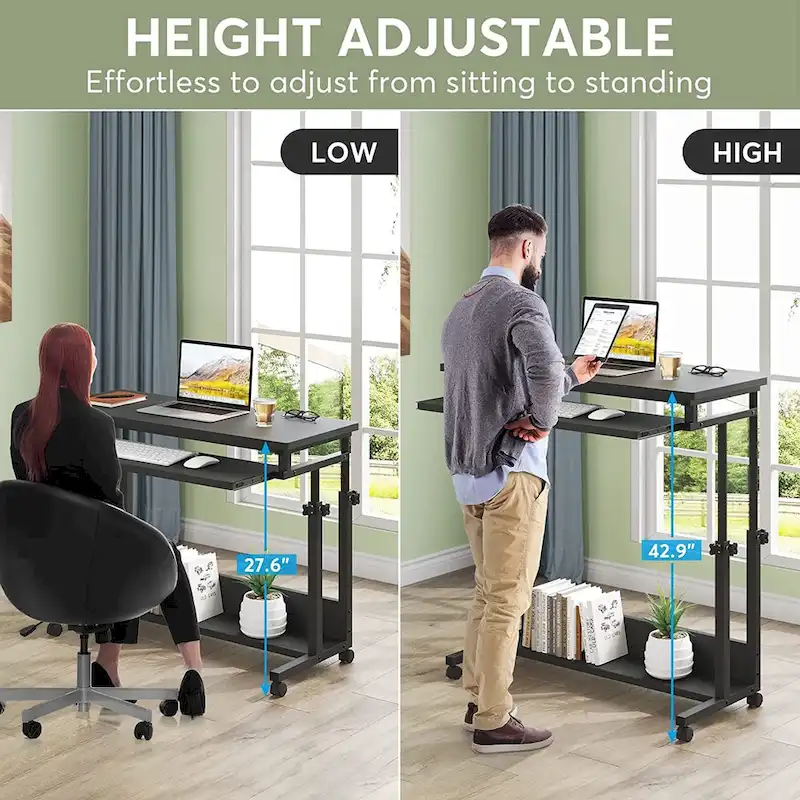 Bureau d'ordinateur portable portable réglable en hauteur avec plateau de clavier et roulettes
